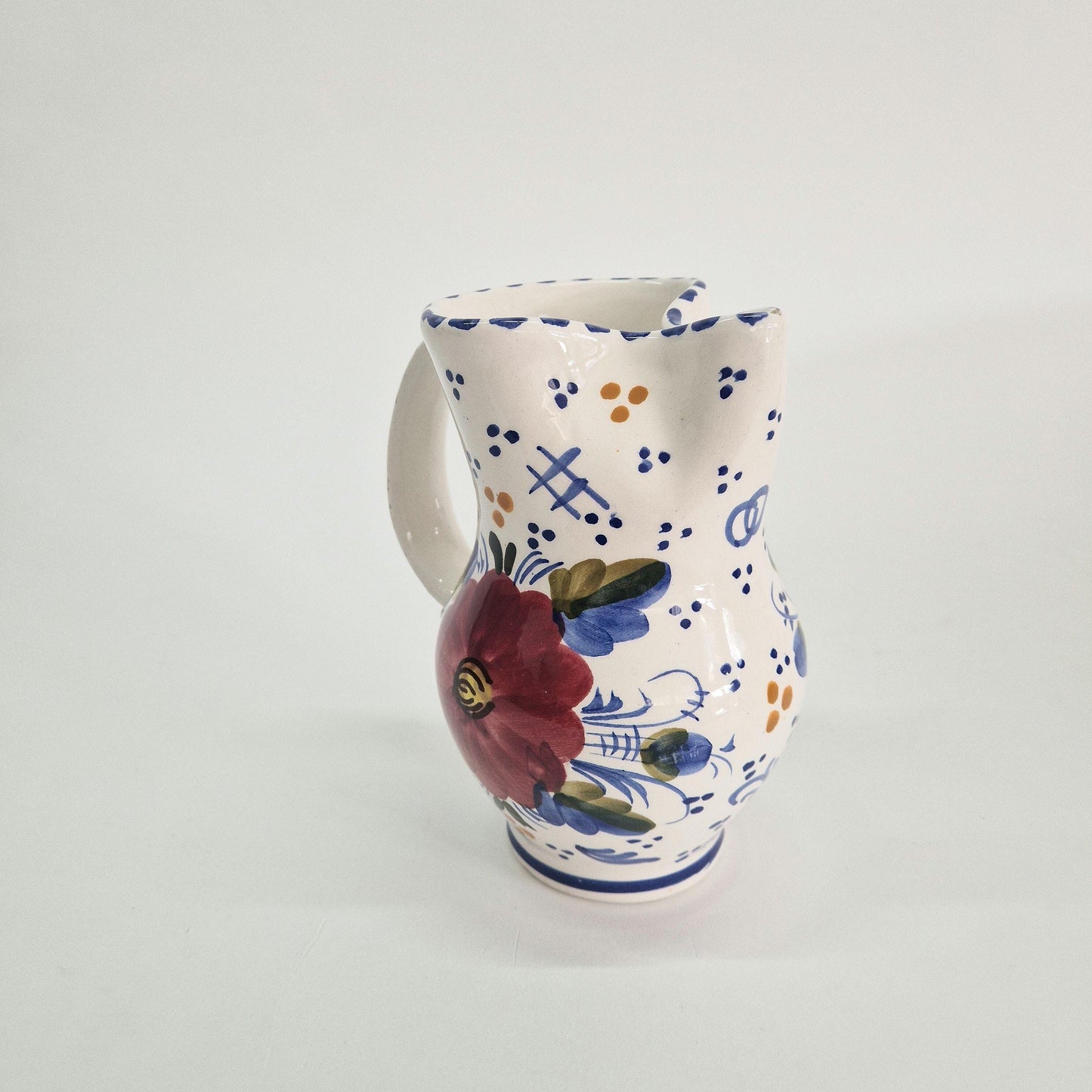 Vintage Benjamin Catalan Milk Jug with Pinched Spout, Hand-painted Flowers and Patterns. c1970s