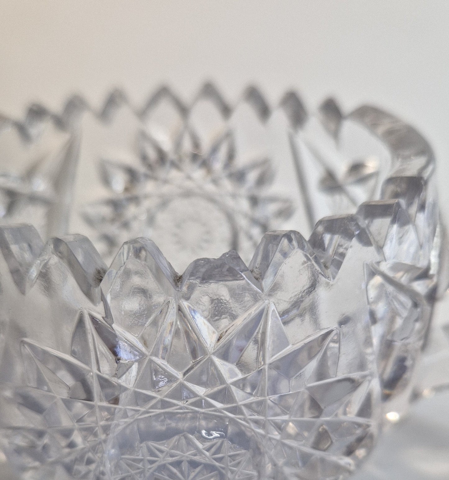 Vintage Hobstar Crystal Glass Sugar Bowl and Creamer. c1900-1920s