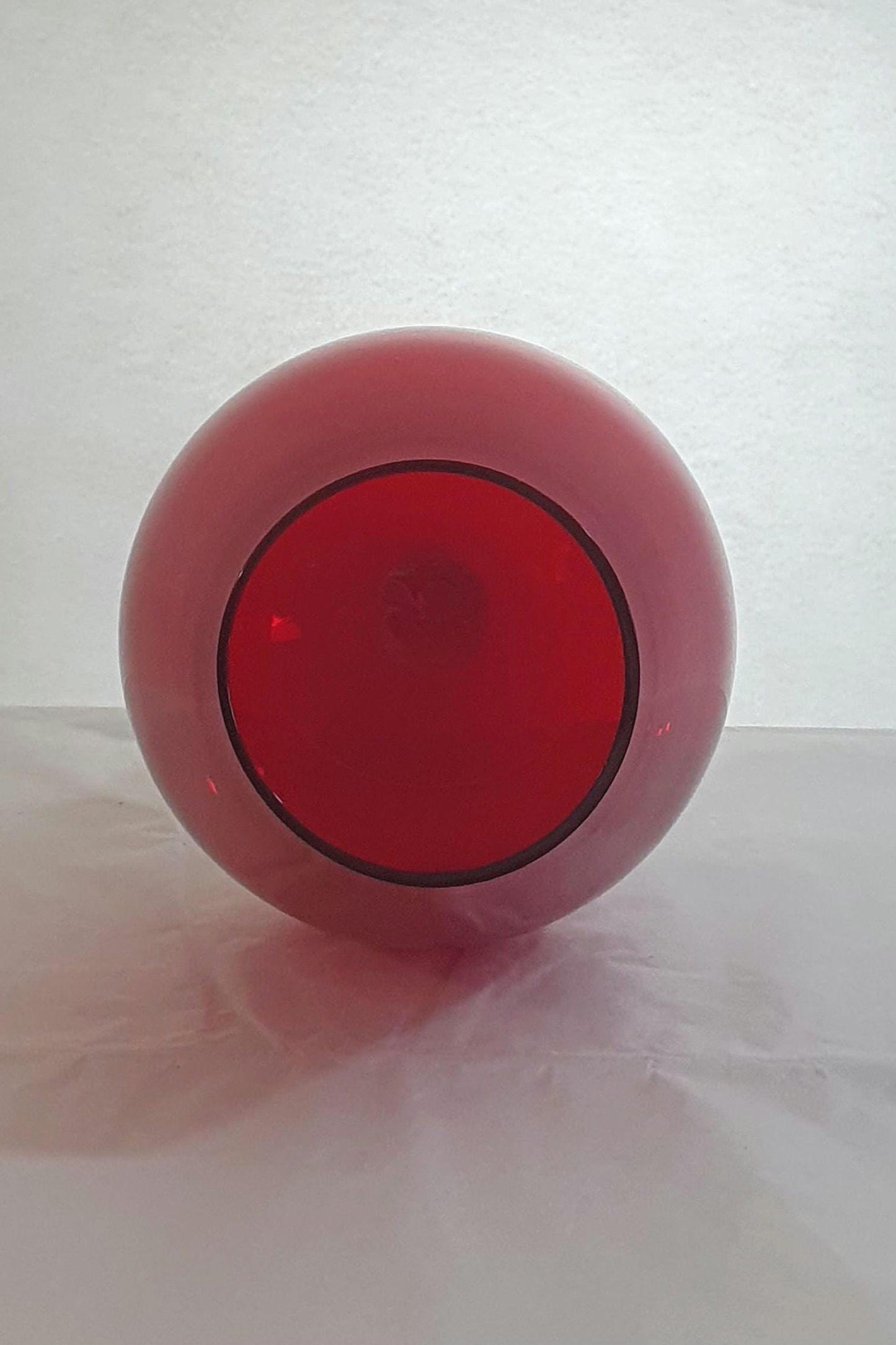 Oversized Red Brandy Snifter Glass with Clear Twisted Stem and Base. c1960s