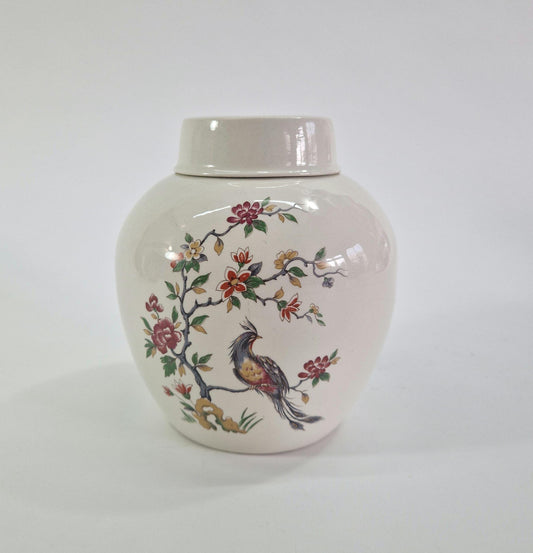 Large Vintage Ginger Jar with Bird of Paradise on Blossom Branch. Burleigh Ironstone. c1940