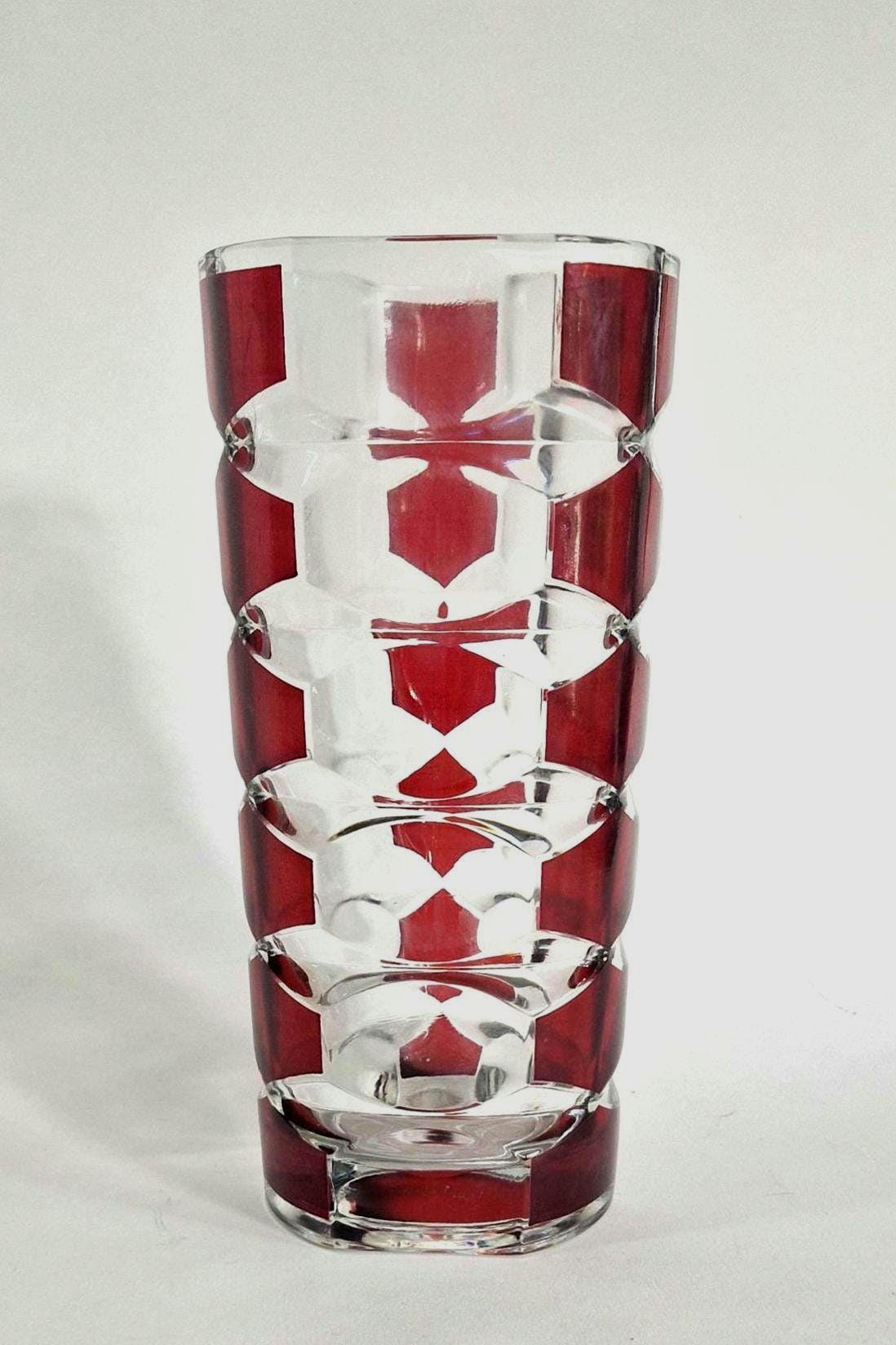 Large Mid Century Red and Clear  Art Glass Vase. JG Durand, France. c1960s