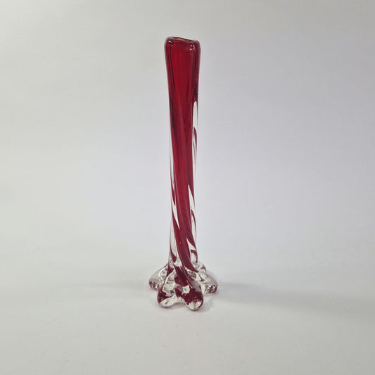 Vintage Solifleur Glass Vase. Twisted Stretch Cased Glass with Elephant Foot. Mid Century Modern.