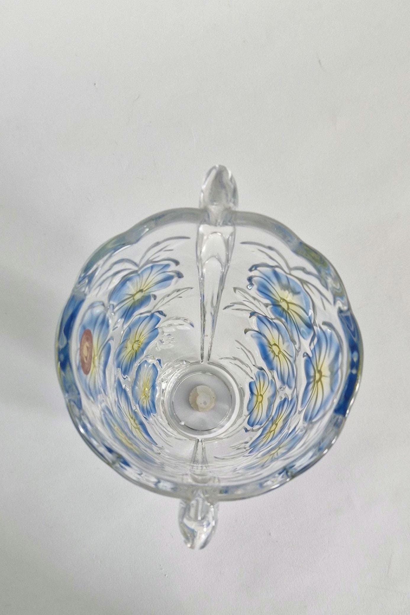 Vintage Walther Glas Blue and Yellow Daisy Vase. c1970s