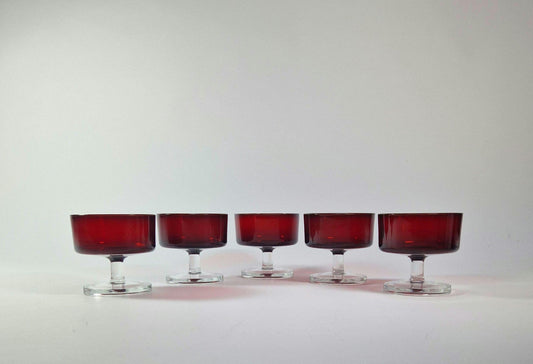 Classic French Arcoroc Red Champagne Glasses, Set of 5  c1970s