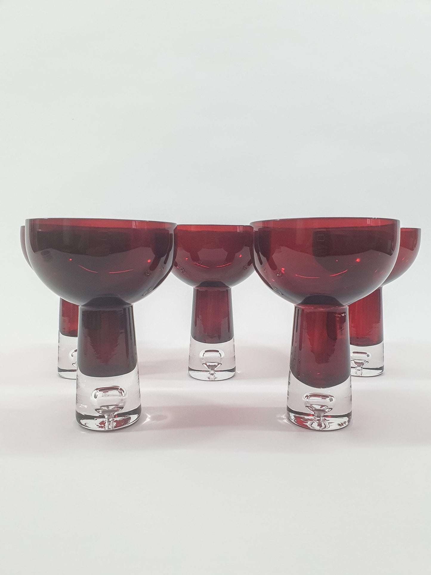 Vintage Krosno Red Art Glass Stemmed Candle Holder with Bubble Base, c1980s
