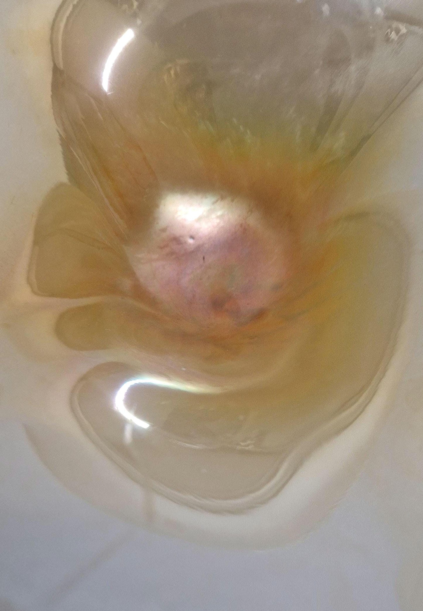 Vintage Wavy Pearlescent Glass Bowl, attributed to Tomarro, Murano Glass.