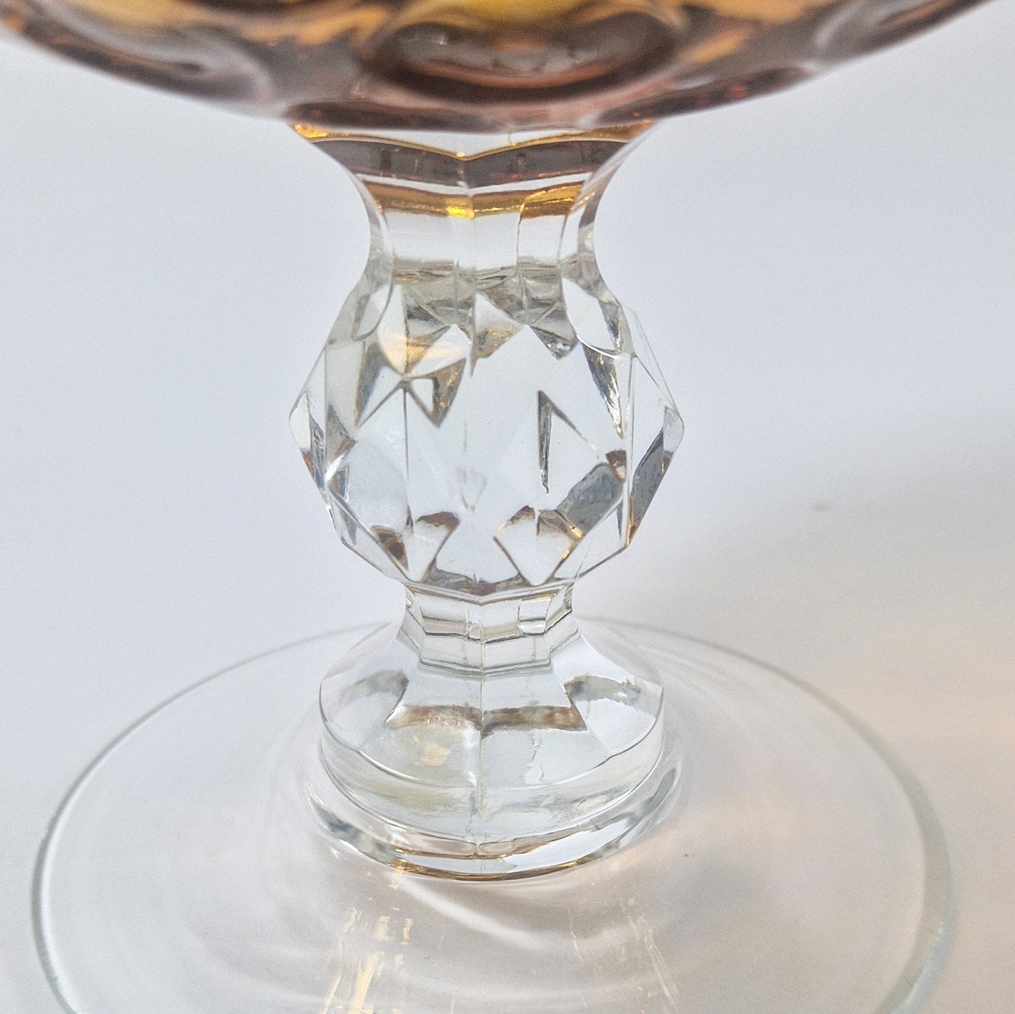 Vintage Amber Optic Glass Brandy Snifter: Cut Glass Stem, c1970s