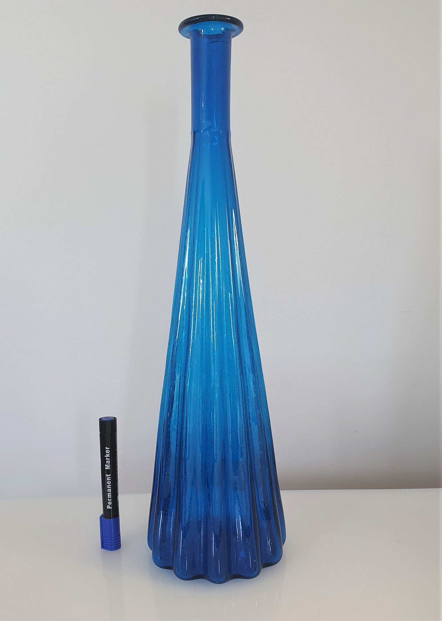 Vintage Empoli Blue Fluted Glass Bottle  c1960's