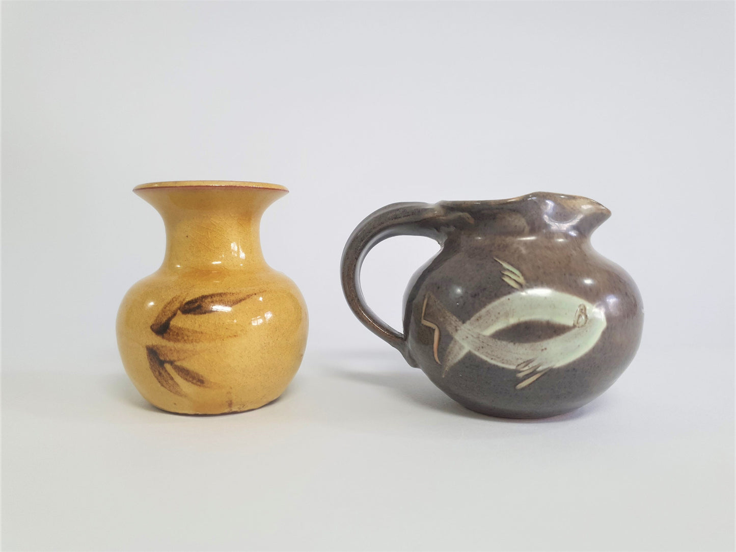 Vintage Fishley Holland Creamer & Cannie Ridge Vase Set