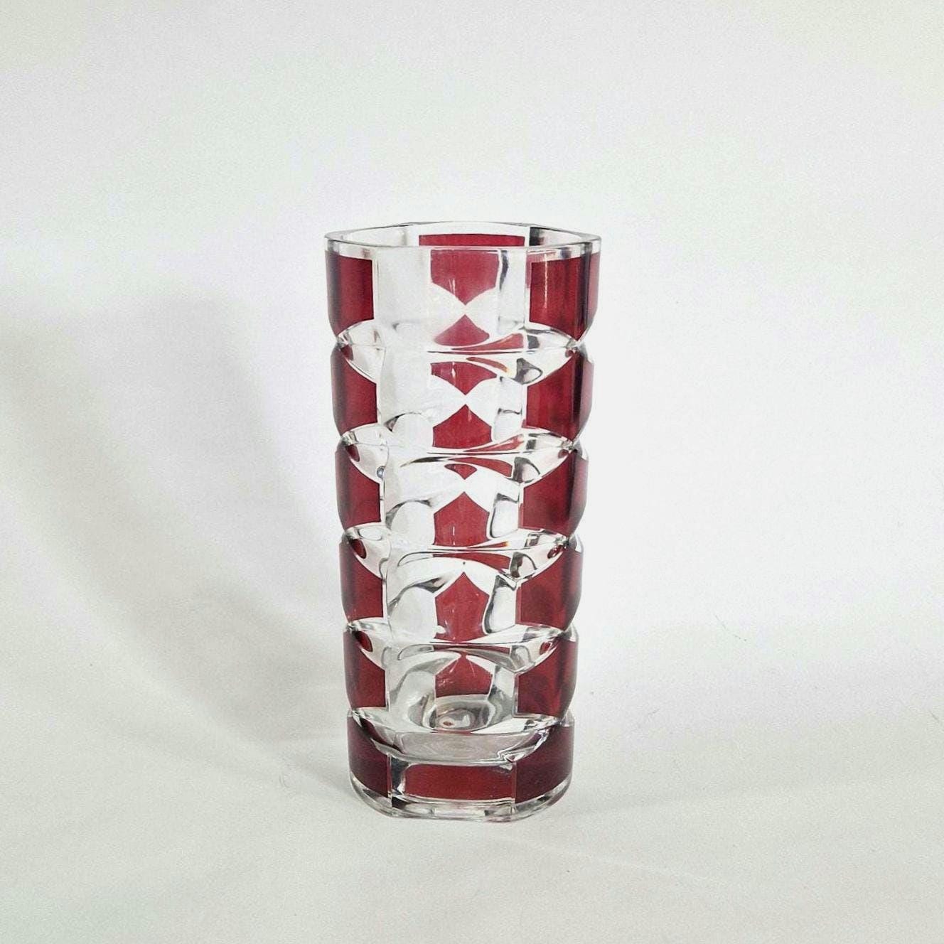 Large Mid Century Red and Clear  Art Glass Vase. JG Durand, France. c1960s