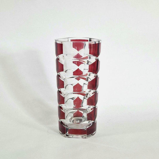Large Mid Century Red and Clear  Art Glass Vase. JG Durand, France. c1960s
