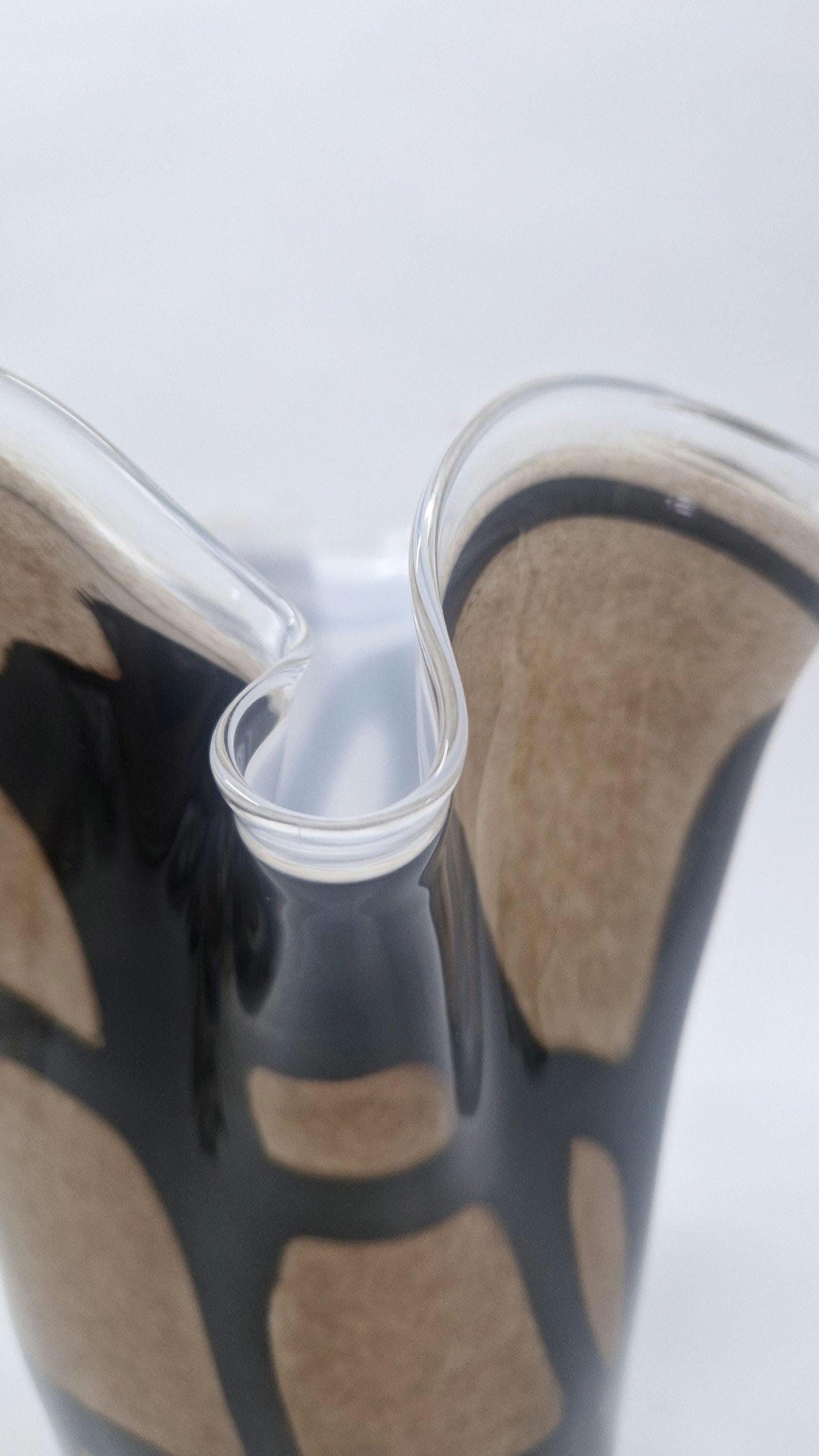 Contemporary Krosno Glass, Brown and Beige Handerchief Vase.  c1980