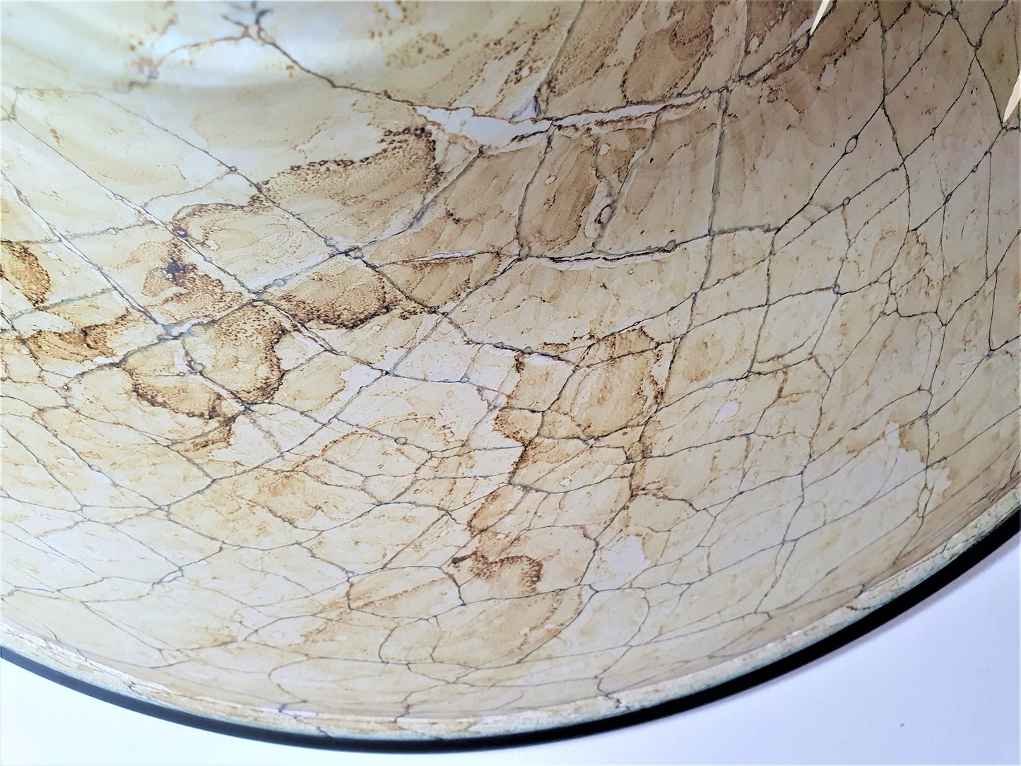 Rare Contemporary Krosno Glass, Marbleised Brown and Cream Flat Bowl by Jozef Jankowski c1980