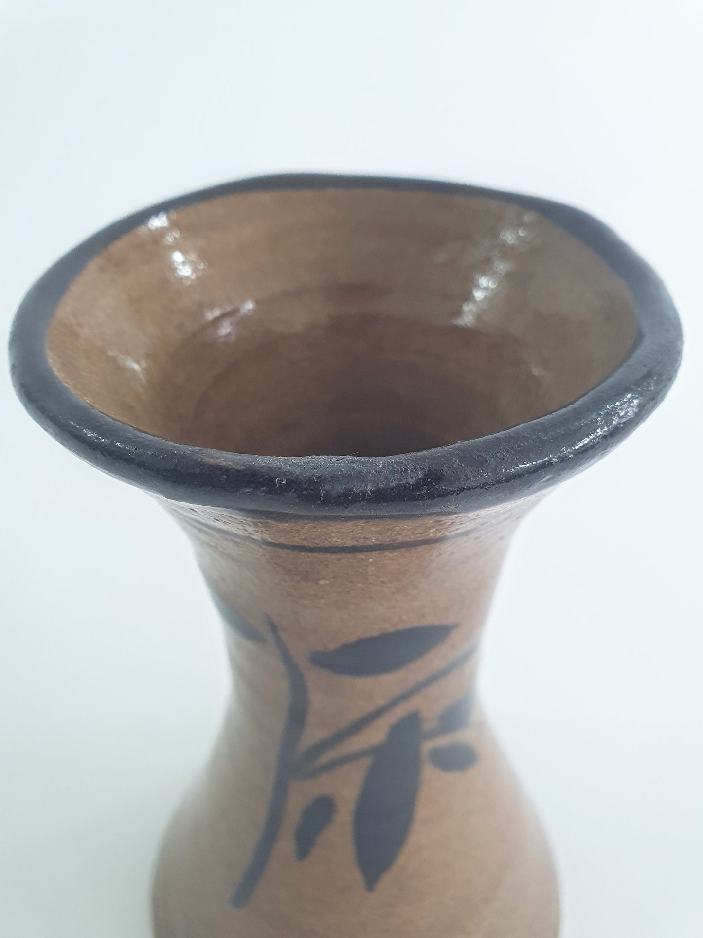 Vintage Jeremy Leach Tenmoku Pottery Vase: Moorlands Brown Leaf Design
