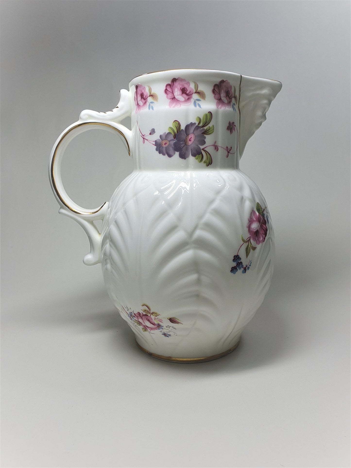 Vintage Coalport Bone China Jug: Mask Head Spout, Floral Design, Gold Rim (c1979)