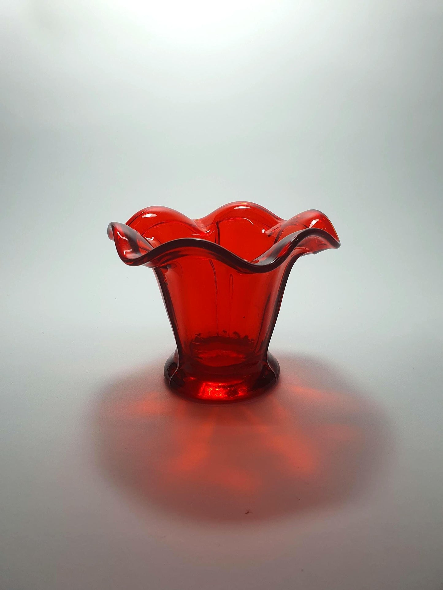 Mid Century Ruby Glass Posy Vase with Frill Rim.  c1960s