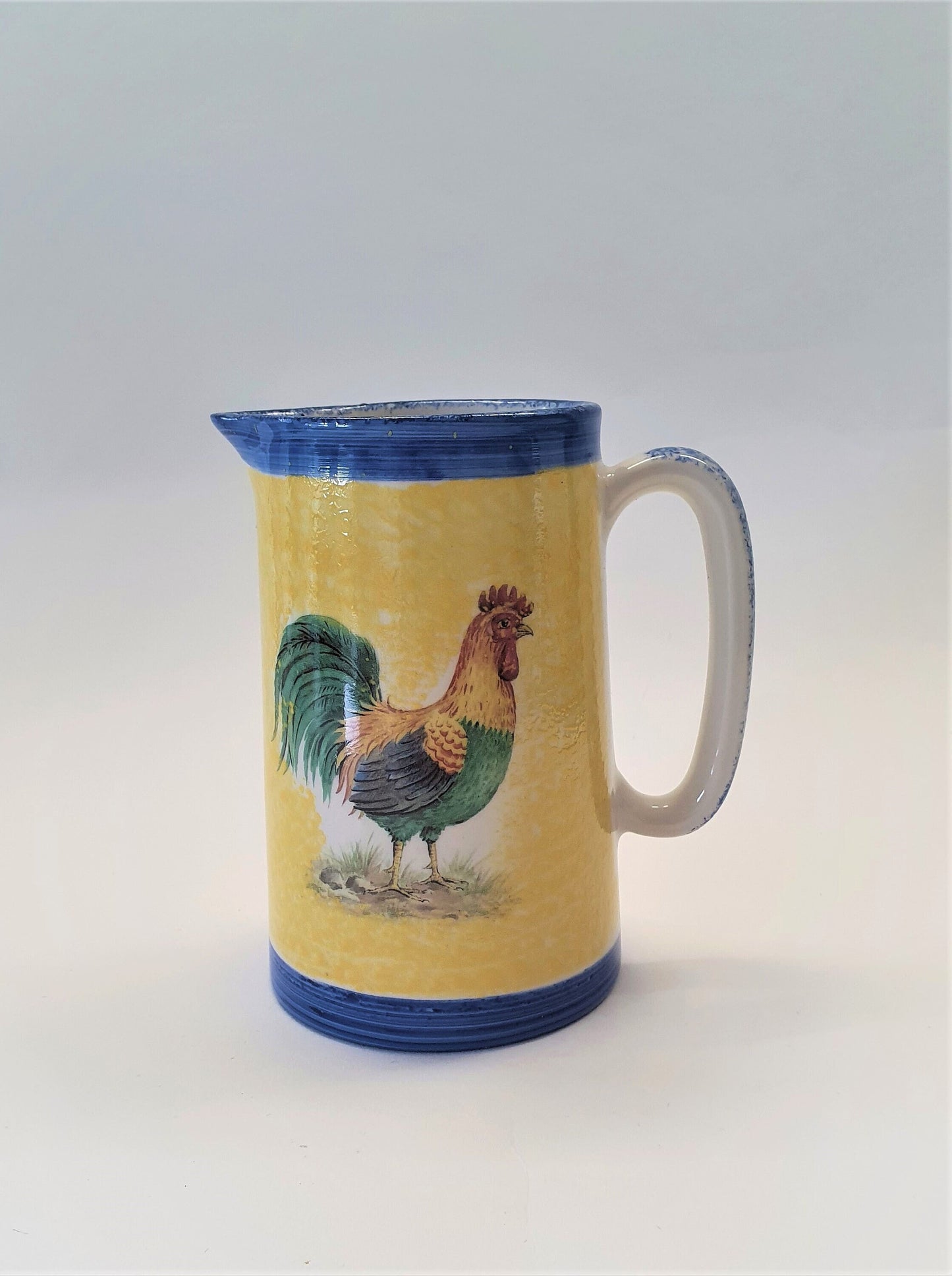 Vintage Cockerel Jug: Yellow & Blue Country Kitchen Pitcher, Made in England