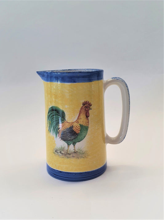 Vintage Cockerel Jug: Yellow & Blue Country Kitchen Pitcher, Made in England