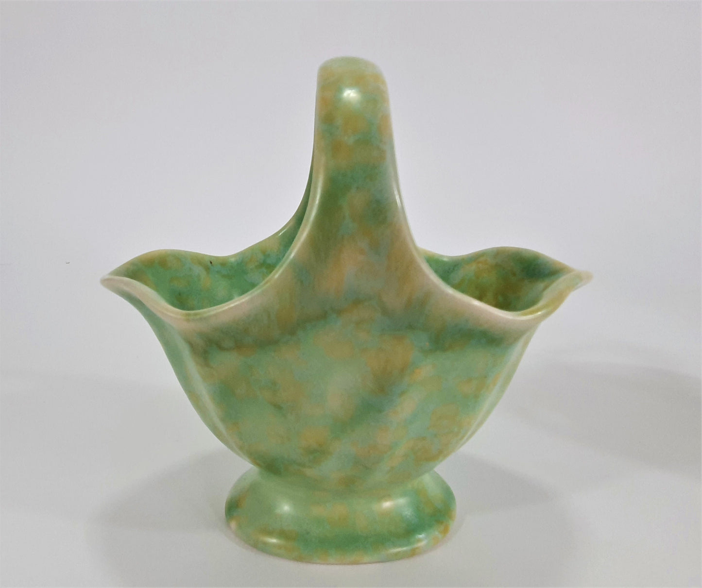 Vintage Wade Heath Posy Baskets: Green Flaxman Pottery Pair, c1939