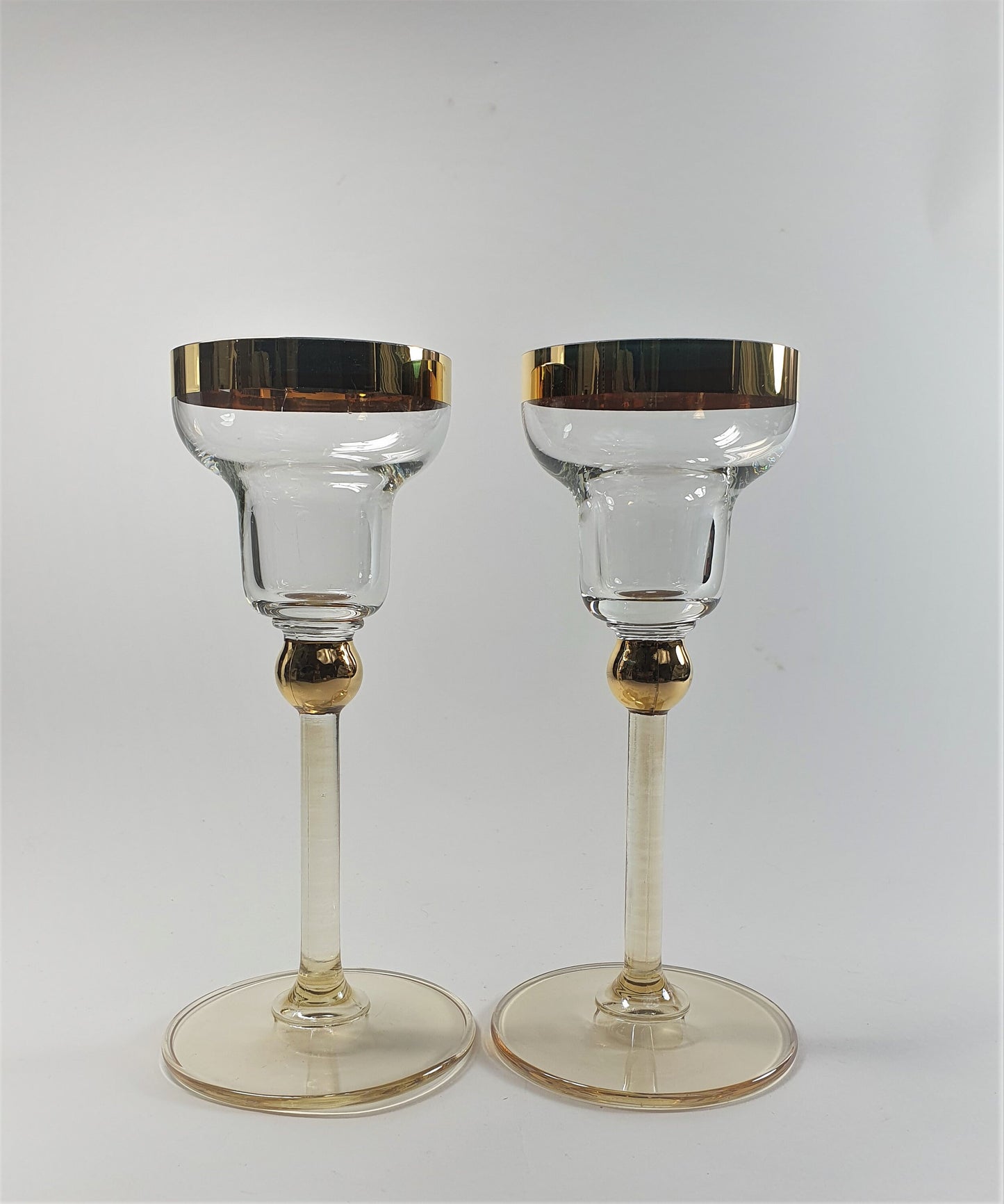 Vintage Glass Candle Holders: Margarita Style with Gold Rim, Pair