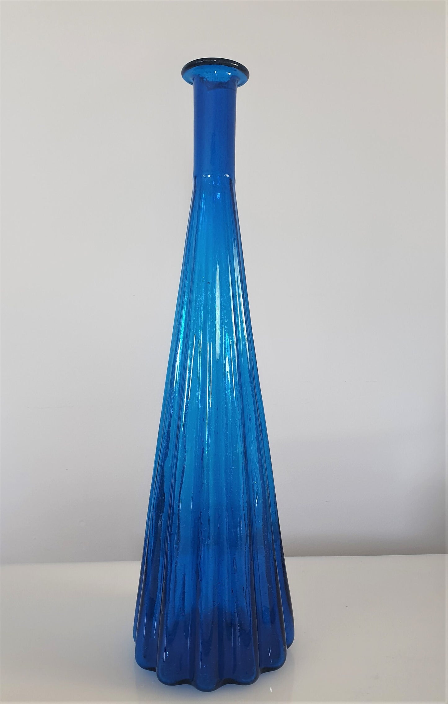 Vintage Empoli Blue Fluted Glass Bottle  c1960's