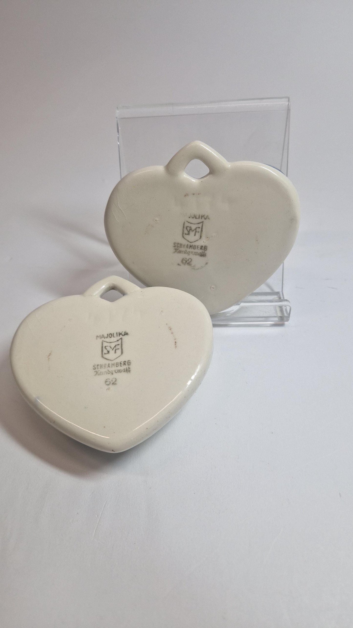 Vintage Majolika Heart Wall Planters: Hand-Painted Floral Porcelain, Schramberg SMF