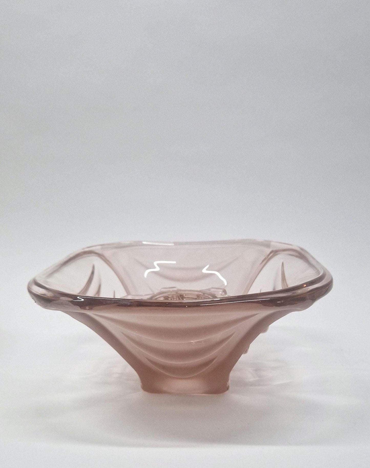 Vintage Mid Century Sklo Union Glass Draped Bowl Vase with Glass Frog.  3rd Anniversary Gift.  1960s