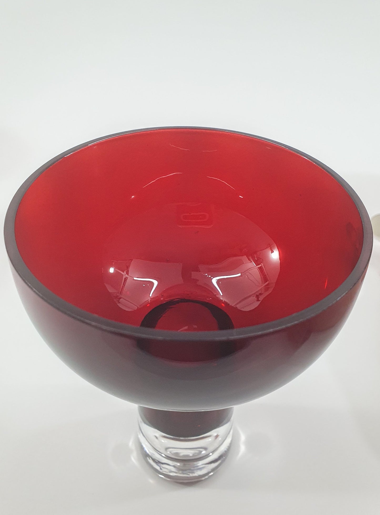 Vintage Krosno Red Art Glass Stemmed Candle Holder with Bubble Base, c1980s