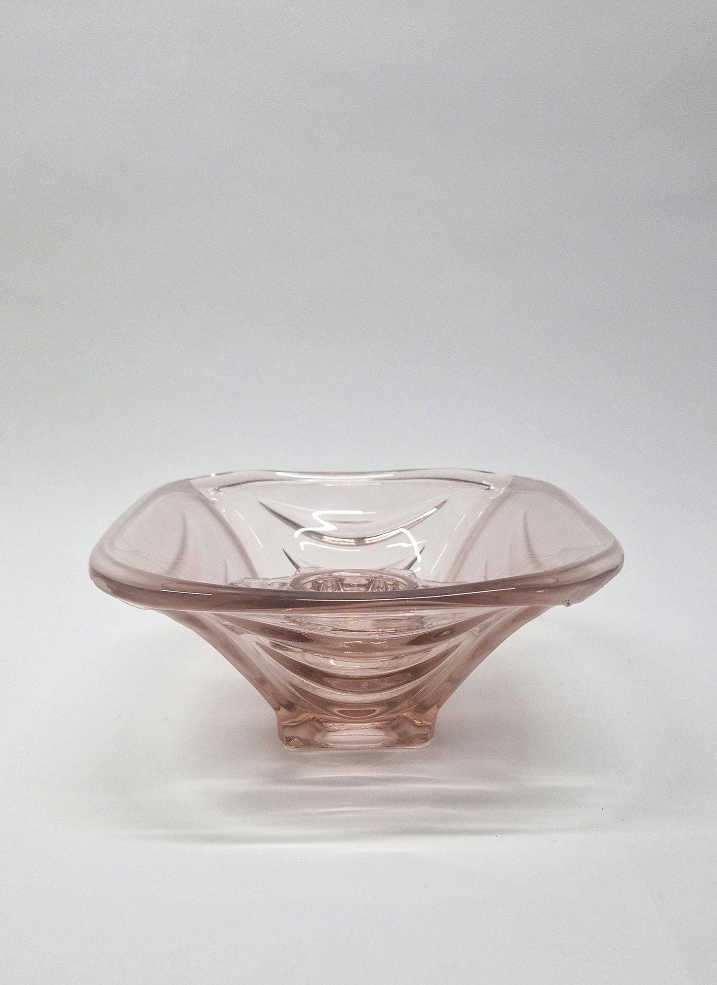 Vintage Mid Century Sklo Union Glass Draped Bowl Vase with Glass Frog.  3rd Anniversary Gift.  1960s