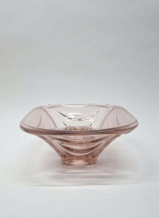Vintage Mid Century Sklo Union Glass Draped Bowl Vase with Glass Frog.  3rd Anniversary Gift.  1960s