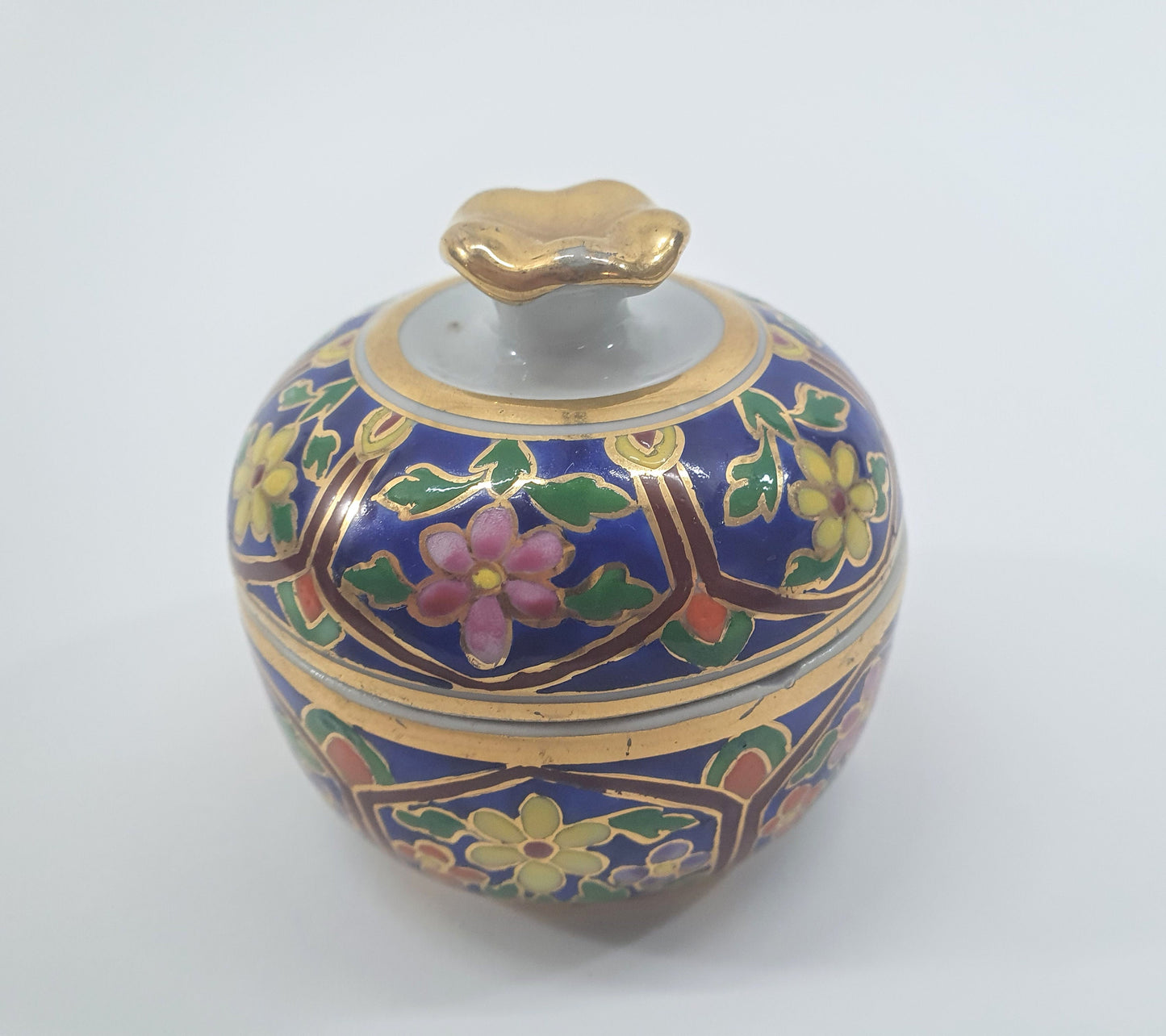 Vintage Porcelain Thai Benjarong Style Pot and Lid. c 1990