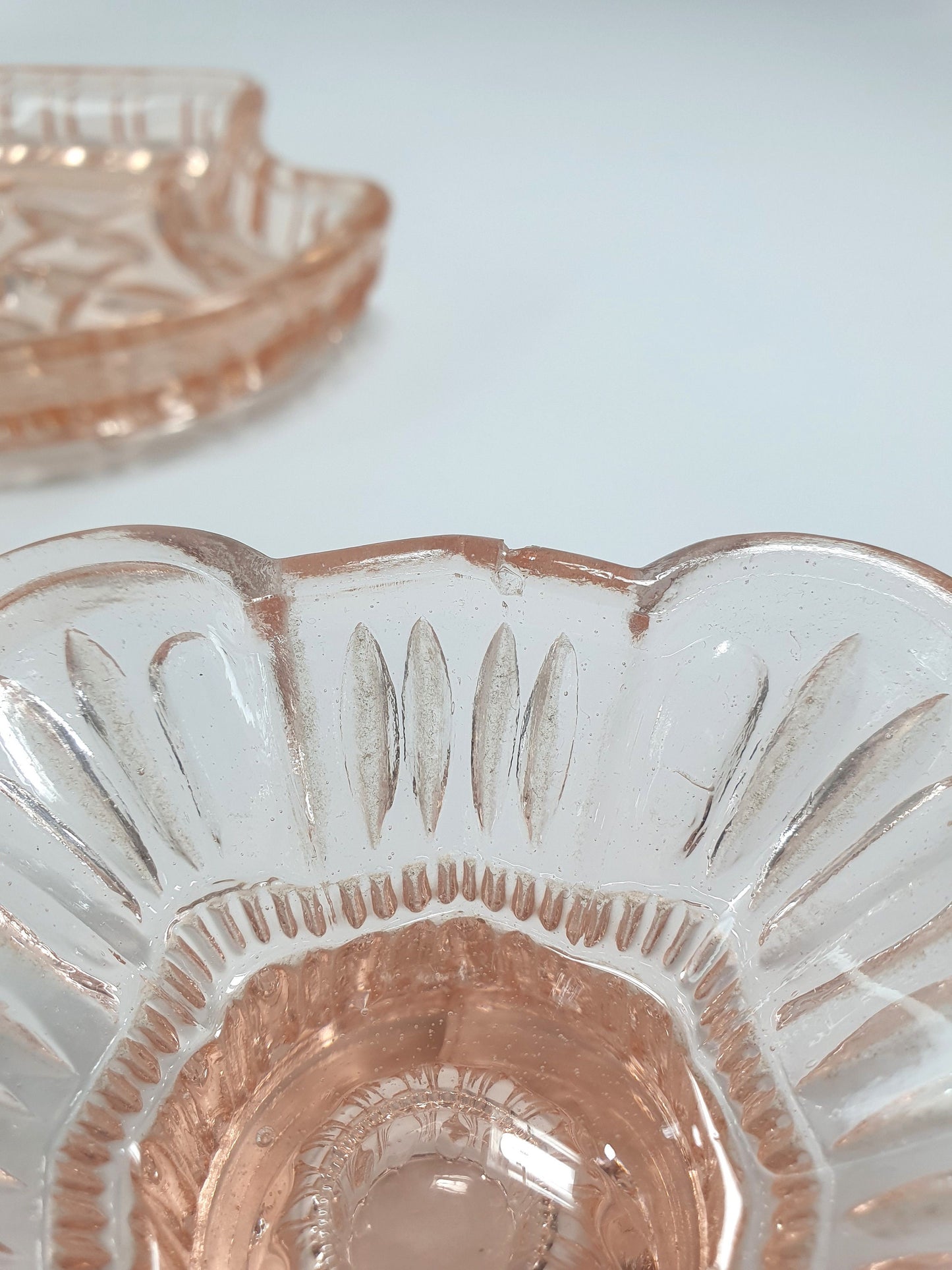 Art Deco Pink Depression Glass Dressing Table Set, Tray and Candle Stick Holders. Vanity Tray Set. Boudoir Set. c1930-40.  Mother's Day gift