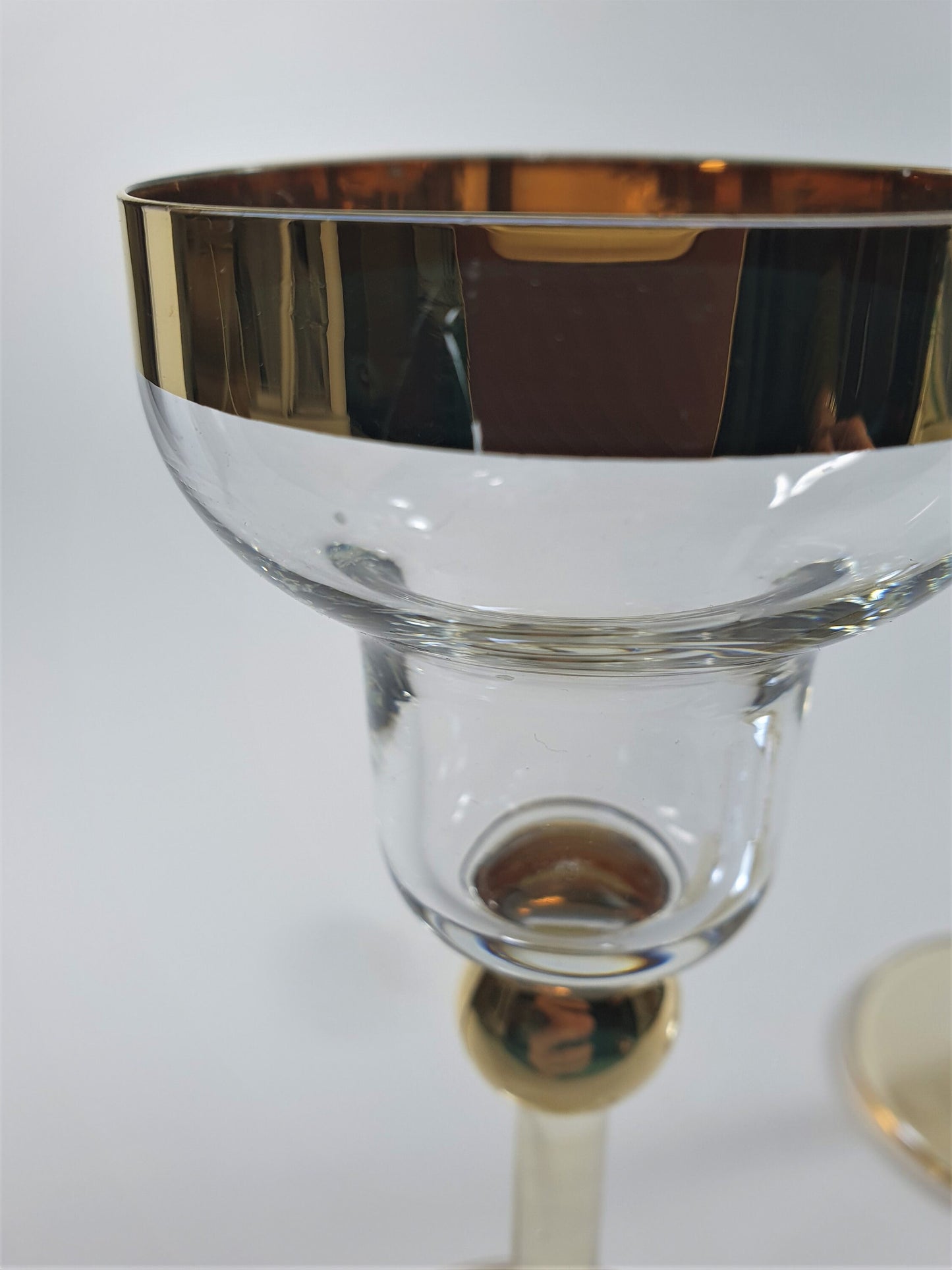 Vintage Glass Candle Holders: Margarita Style with Gold Rim, Pair