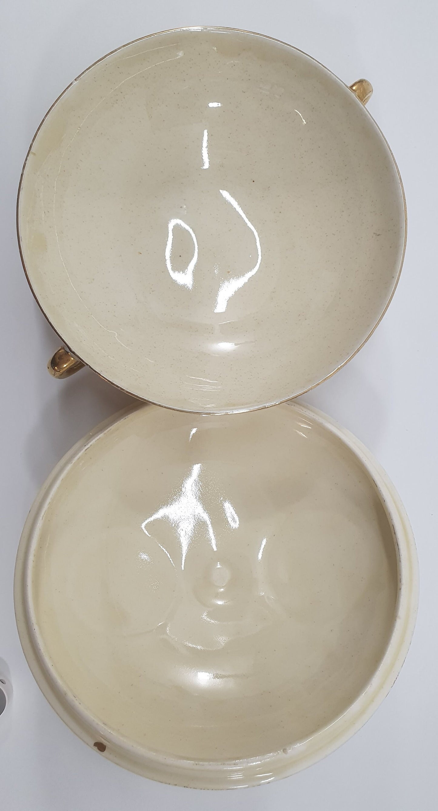 Vintage Empire Ware Chintz Bowl with Lid: Gold Floral Design, c1940-50s