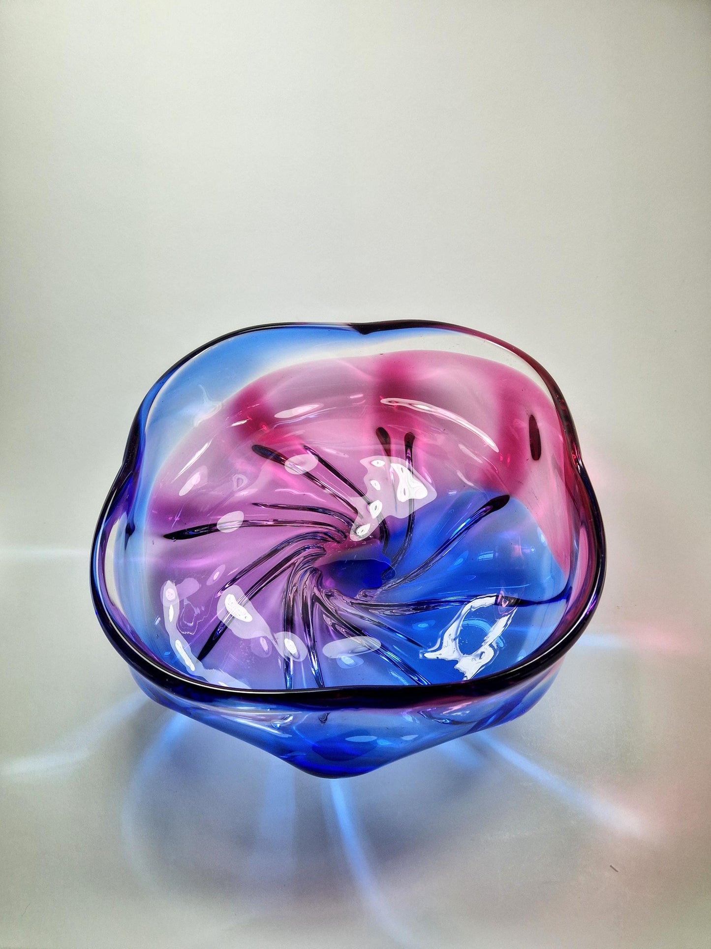 1960s  Magenta and Blue Murano Art Glass Fruit Bowl