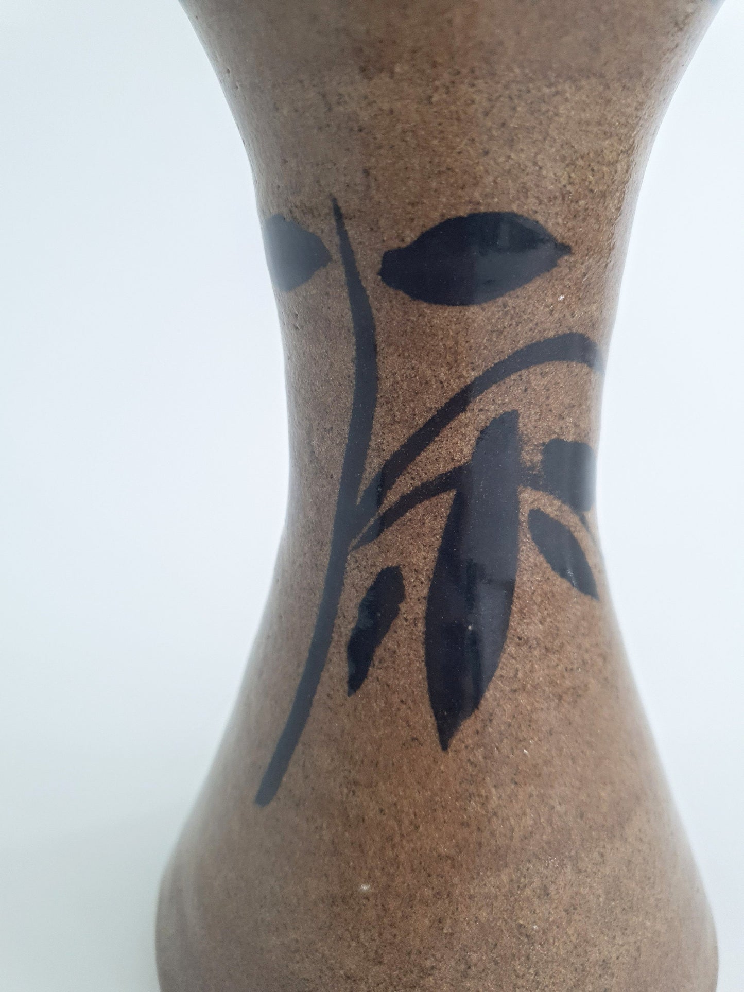 Vintage Jeremy Leach Tenmoku Pottery Vase: Moorlands Brown Leaf Design