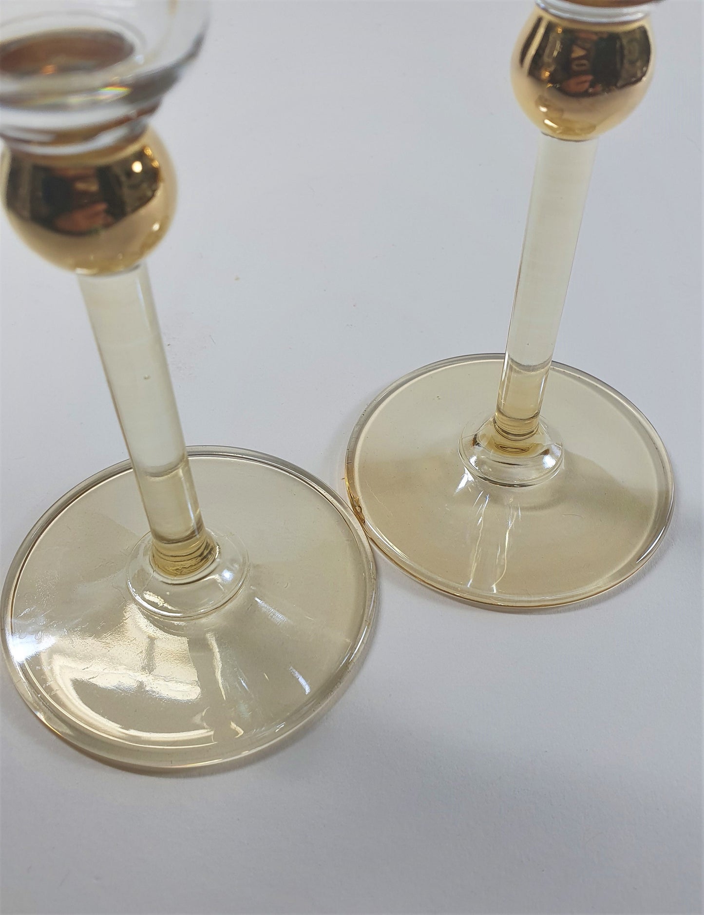Vintage Glass Candle Holders: Margarita Style with Gold Rim, Pair
