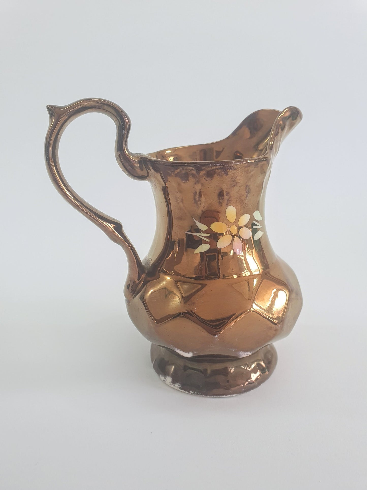 Vintage Wade Copper Lustre with Pink and Yellow Flowers Creamer, Jug, Pitcher. c1950s