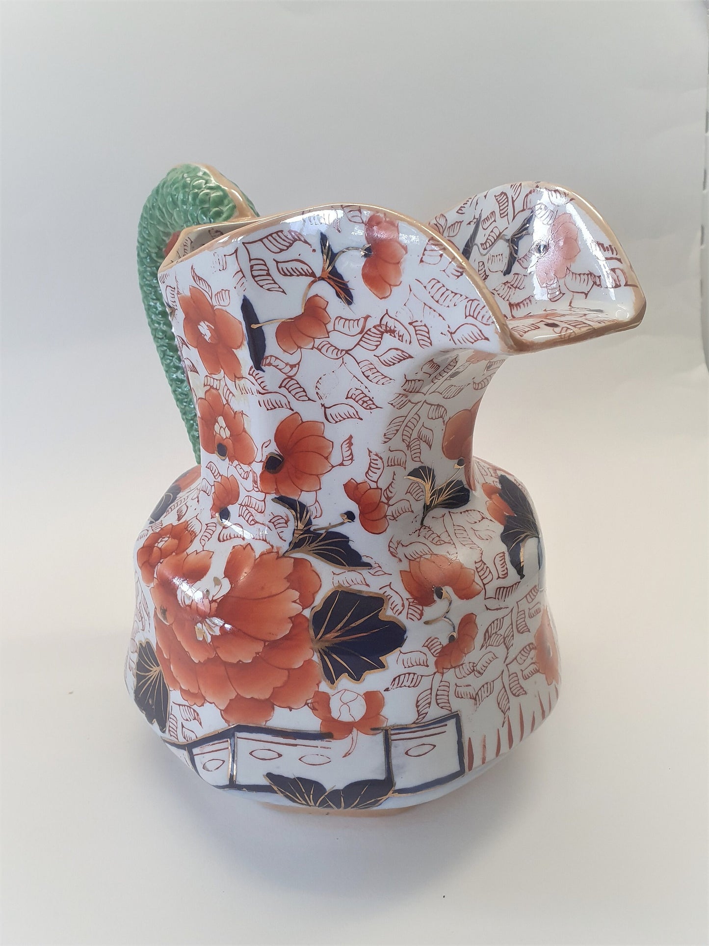 Reproduction Snake Handle Mason Jug: Orange Floral Display Vase