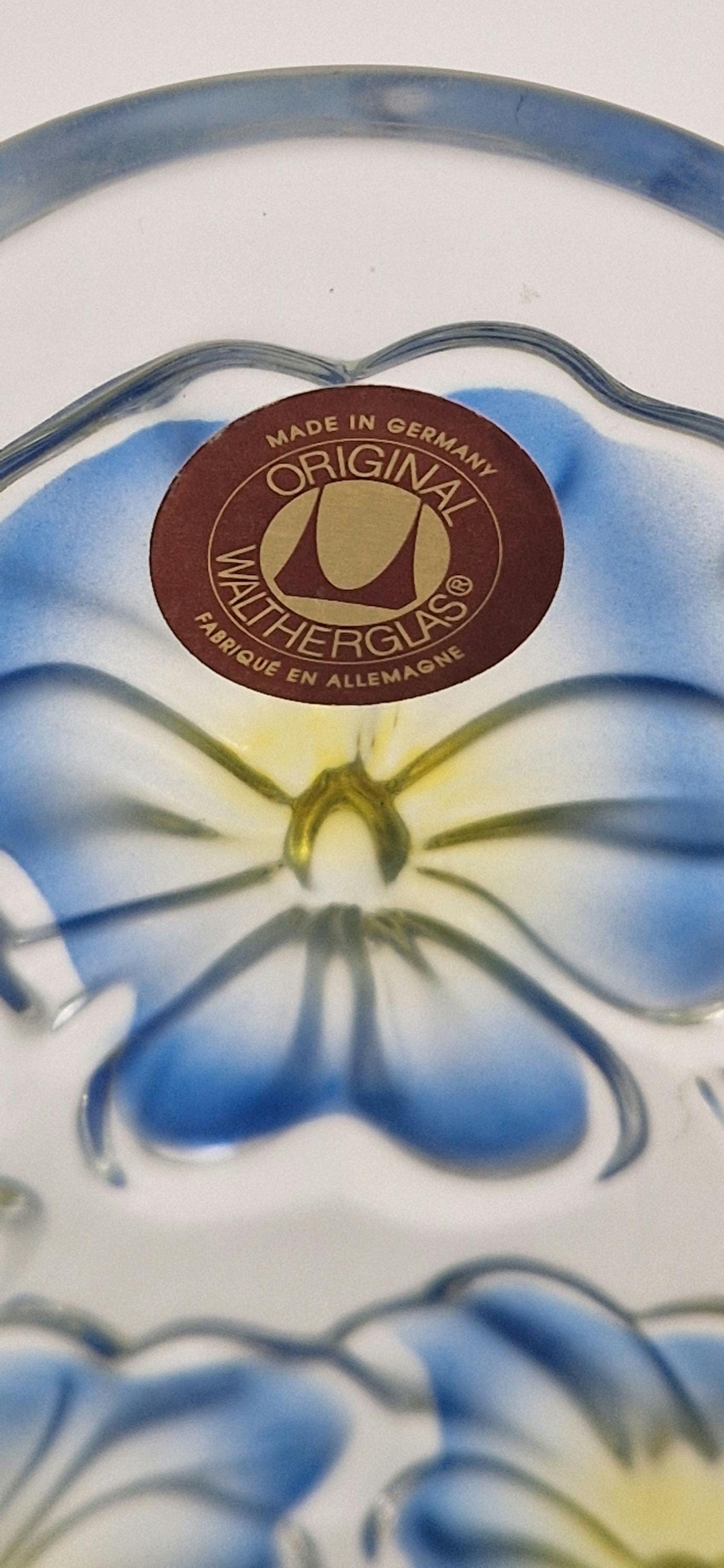 Vintage Walther Glas Blue and Yellow Daisy Vase. c1970s