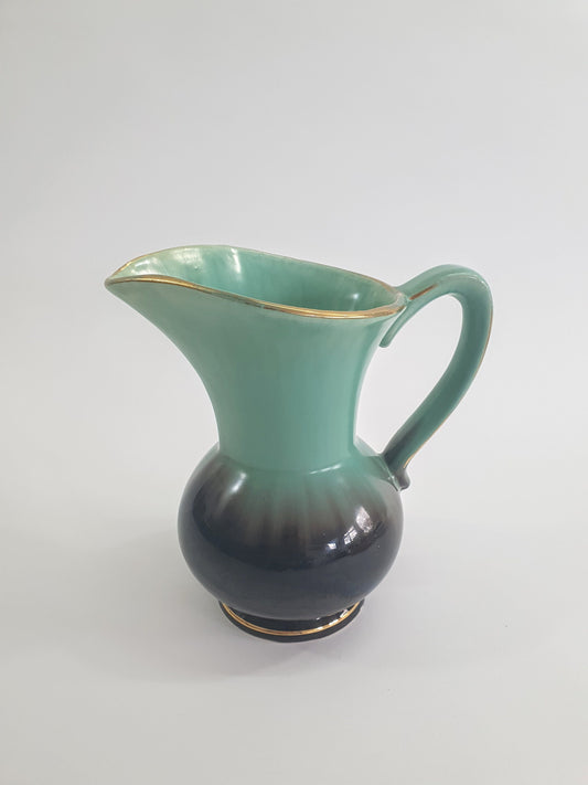 Vintage West Germany Art Pottery. Brown-Green Dripware Jug. c1980's