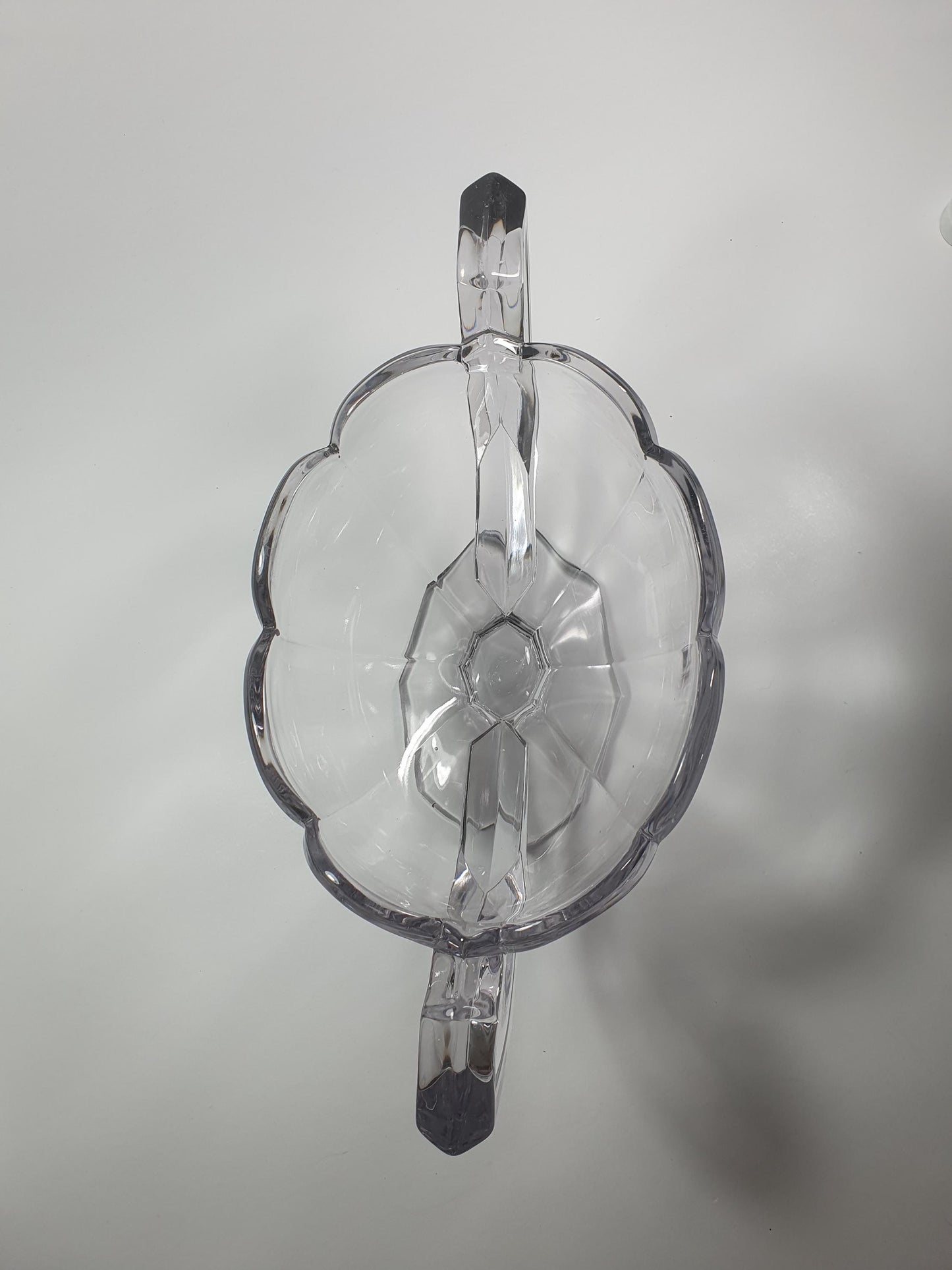 Heavy Clear Glass with a Hint of Purple, Trophy Bowl. Scalloped Rim and Footed. c1980s