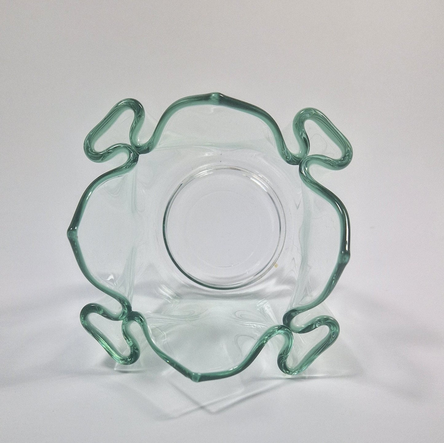 Green Tinted Art Glass Posy Vase: Bud Pockets, Votive Candle Holder, c1970s