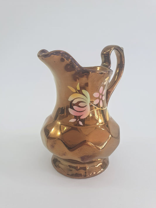 Vintage Wade Copper Lustre with Pink and Yellow Flowers Creamer, Jug, Pitcher. c1950s