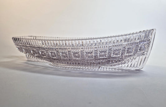 Sowerby Glass Daisy Block Row Boat, Hint of Pink Glass with Flower Blocks. c1886