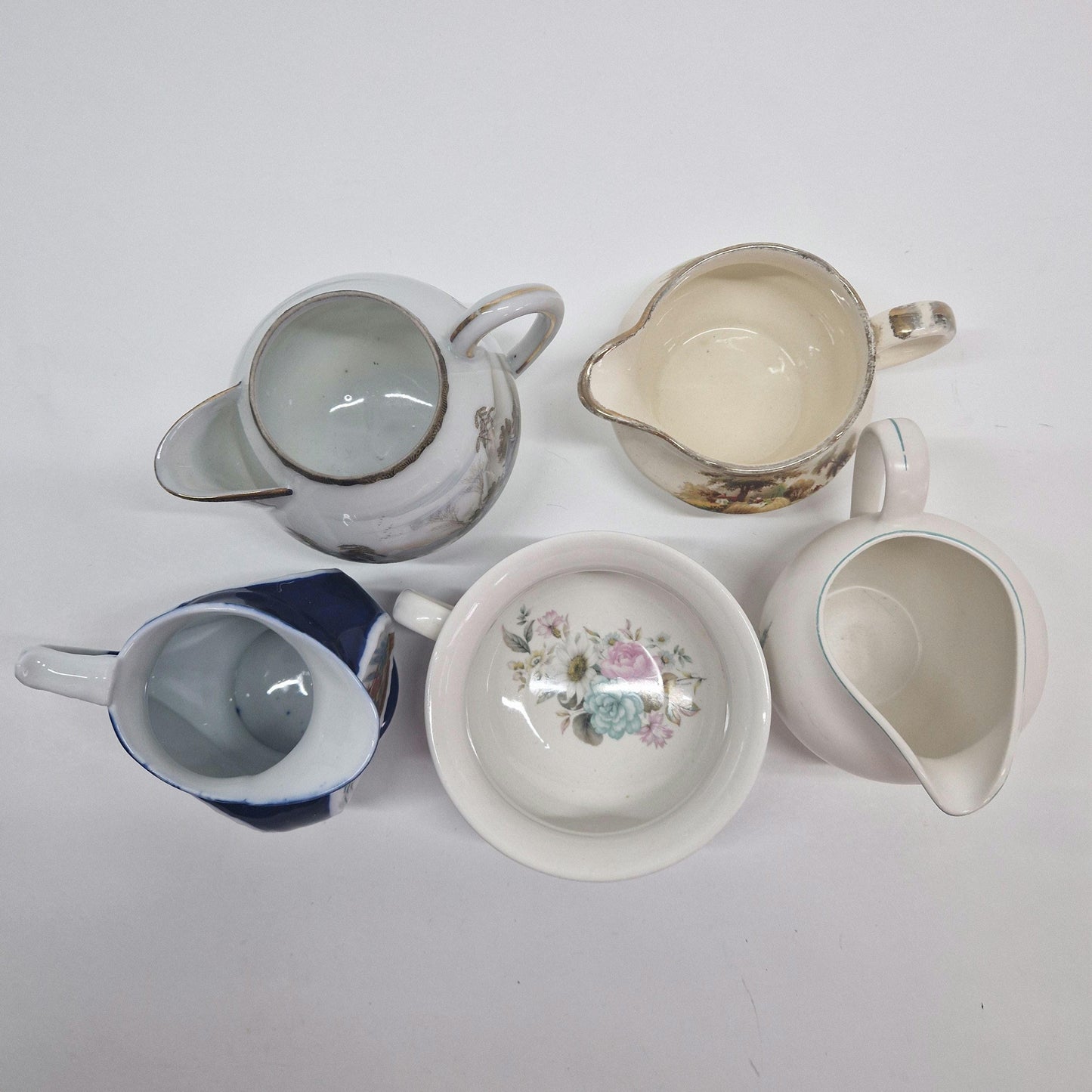 Motley Crew of 6 Creamers and 1 Portmeiron Soup Bowl. 1900-70s