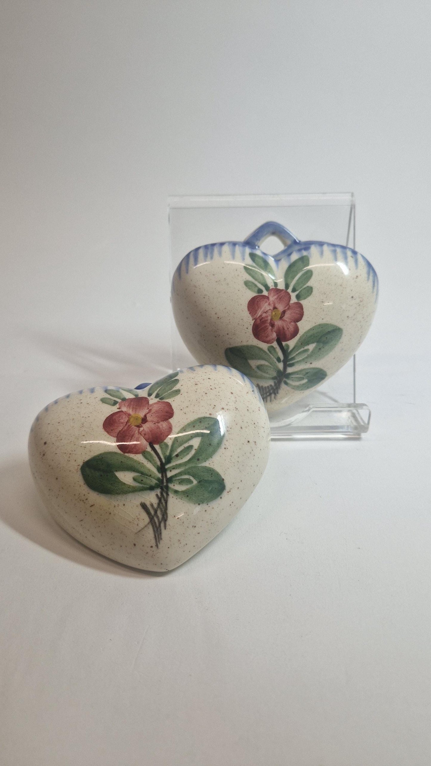 Vintage Majolika Heart Wall Planters: Hand-Painted Floral Porcelain, Schramberg SMF