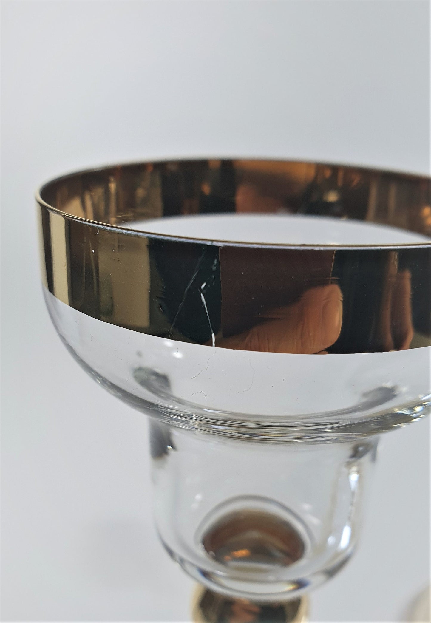 Vintage Glass Candle Holders: Margarita Style with Gold Rim, Pair