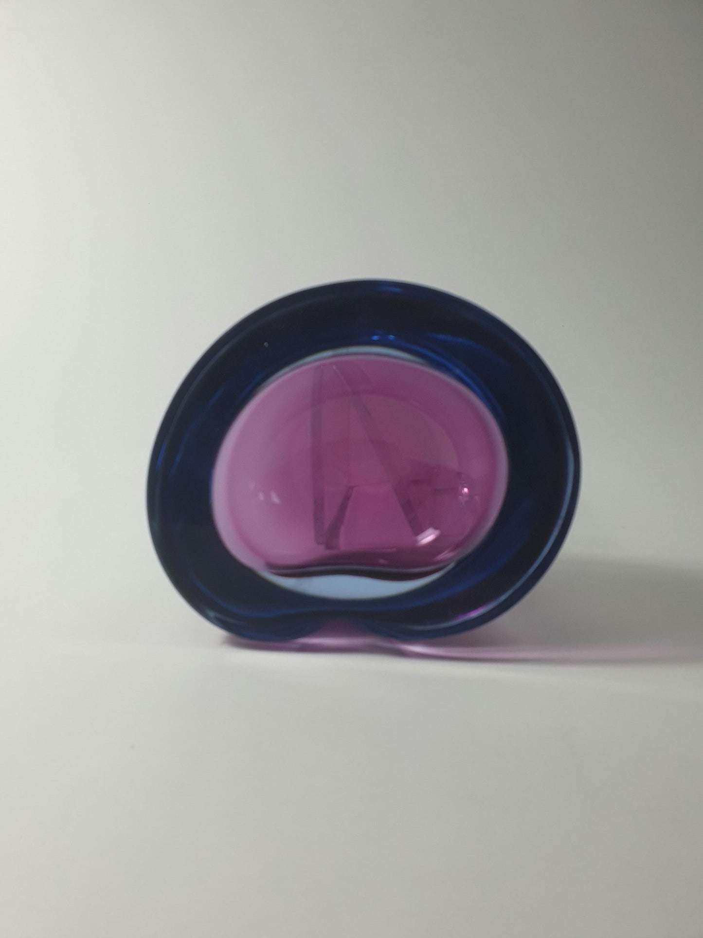 1960s Sommerso Glass Bowl: Vintage Kidney Shape, Pink & Blue Geode