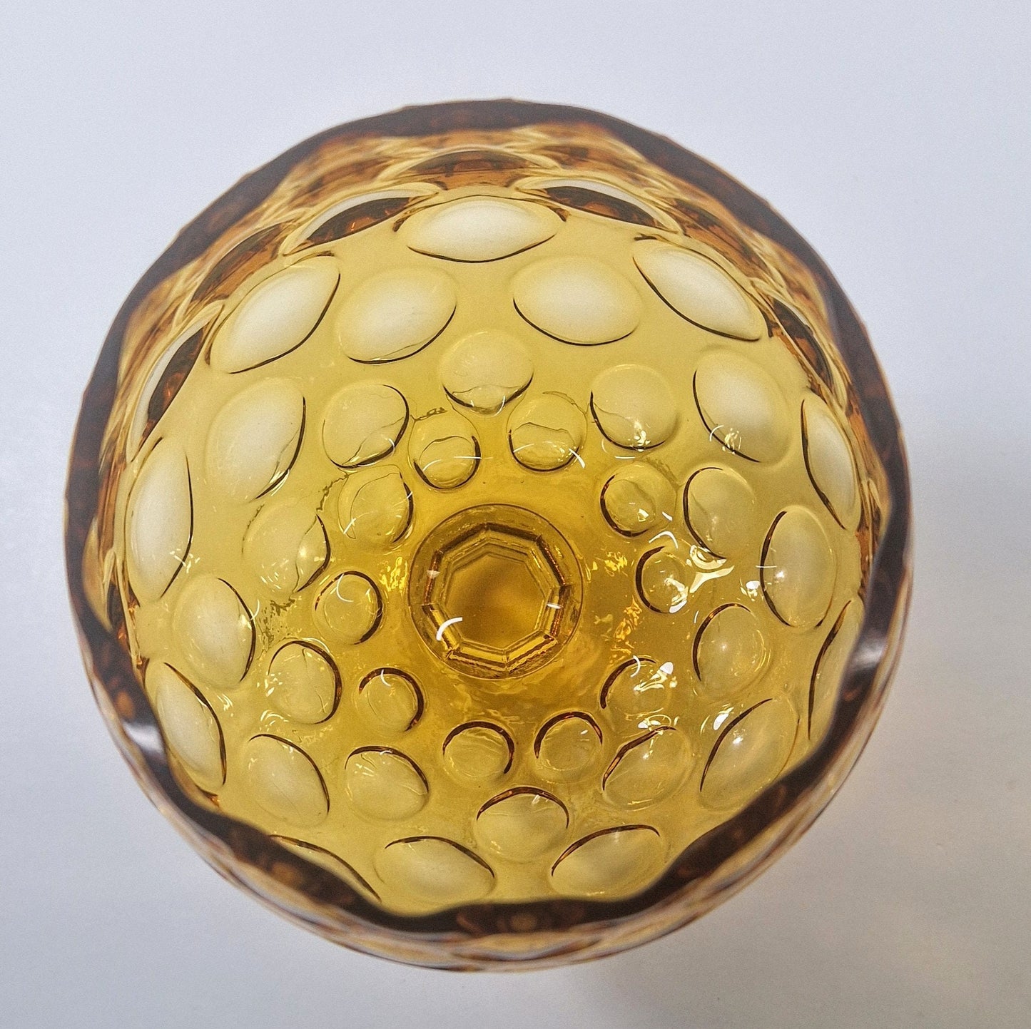 Vintage Amber Optic Glass Brandy Snifter: Cut Glass Stem, c1970s